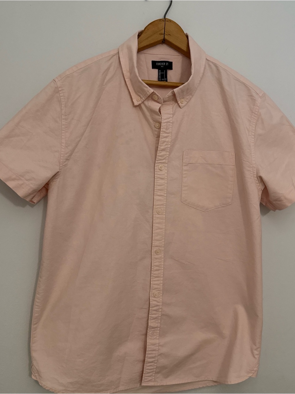 Forever 21 Men's Short-Sleeve Button-Down Shirt Light Pink/Peach Preppy Classic